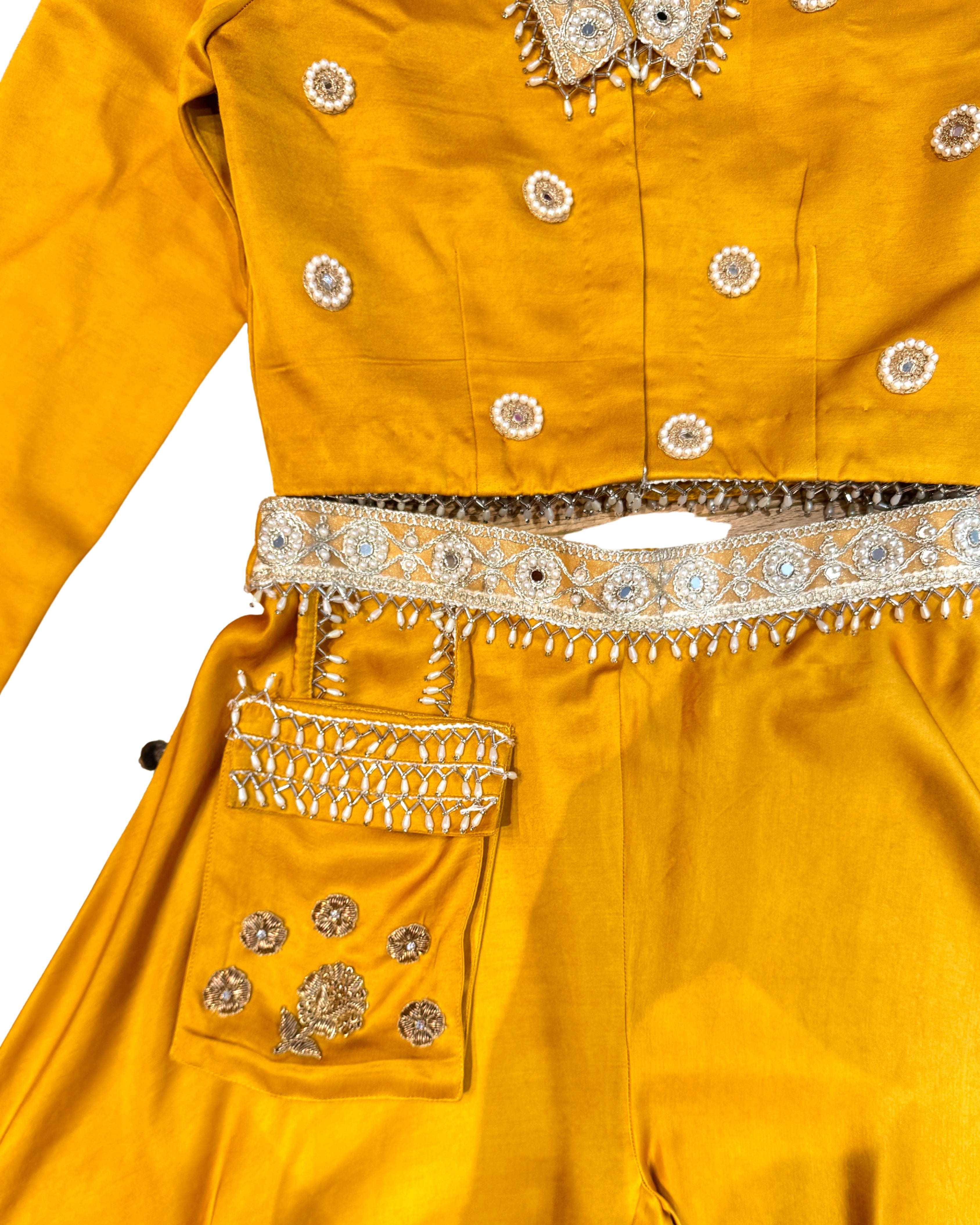 Mustard Co ords Set With Embroided Blazer