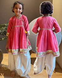 Pink Checkered Anarkali Set