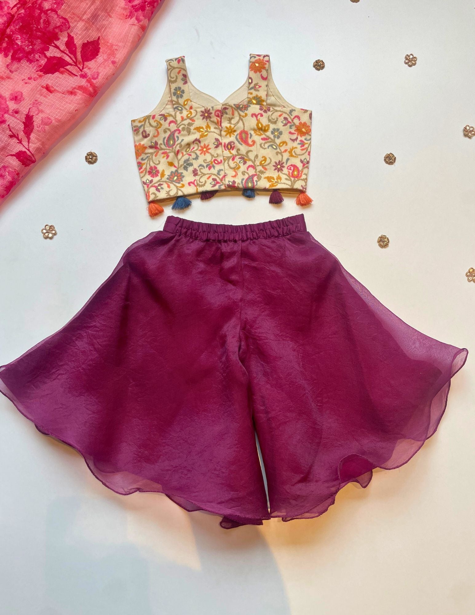 Crop Top with Purple Sharara - 1 Yr