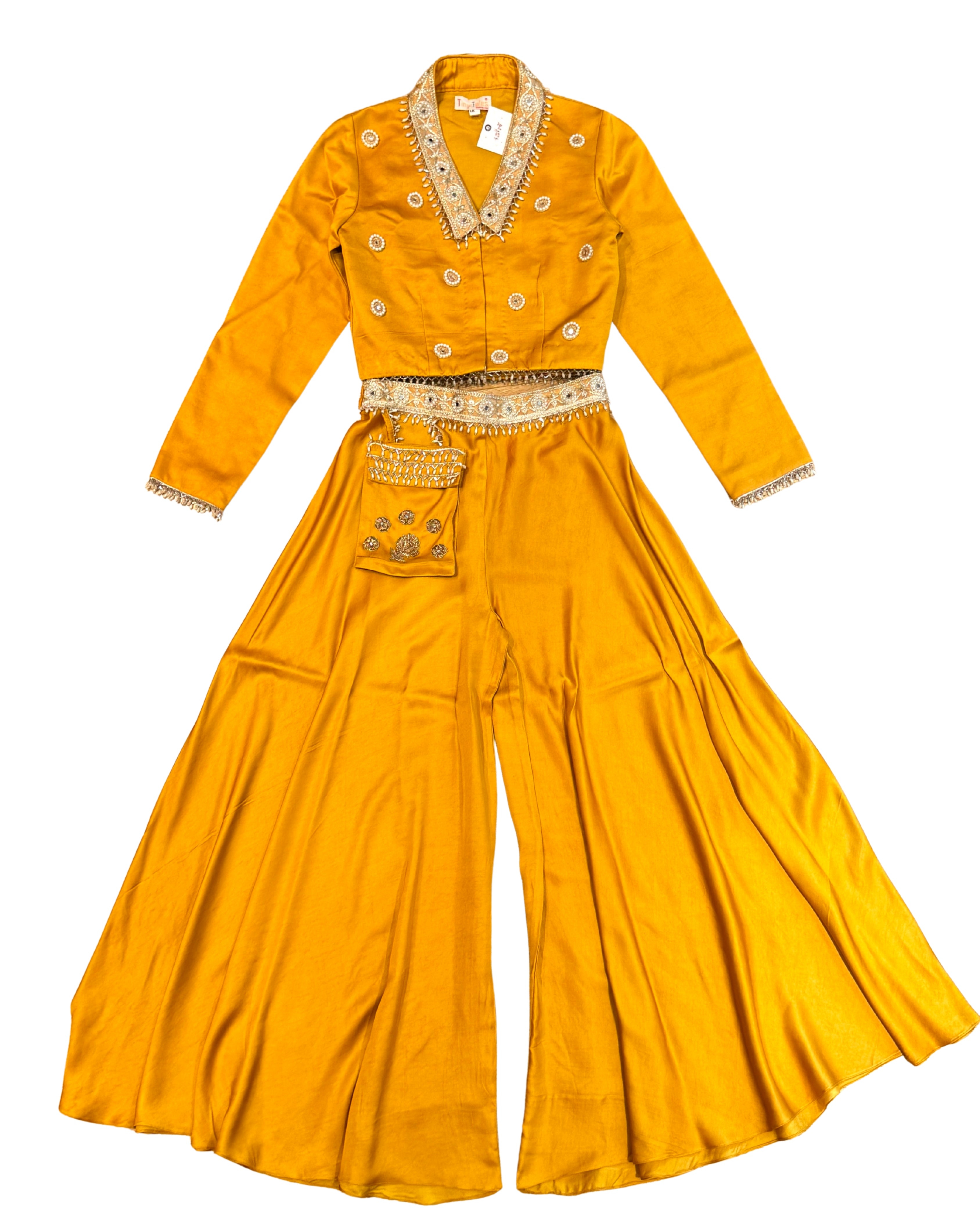 Mustard Co ords Set With Embroided Blazer