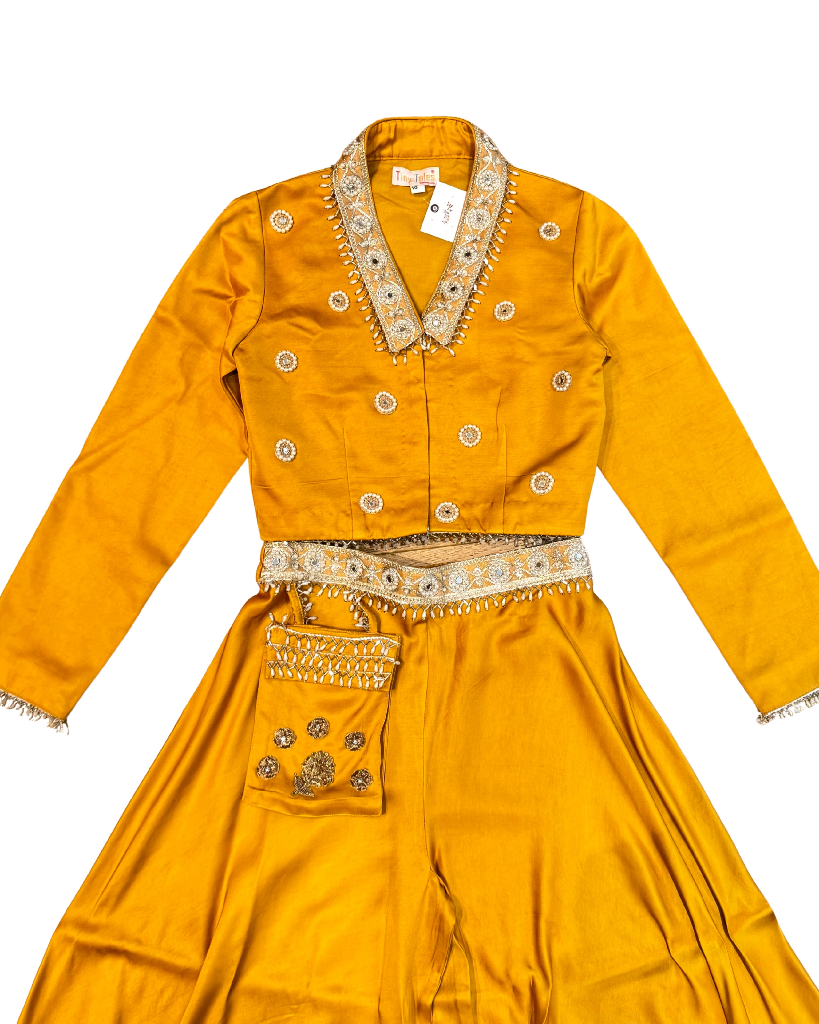 Mustard Co ords Set With Embroided Blazer