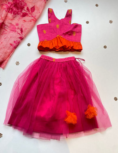 Pink Wrap Style Top with Skirt