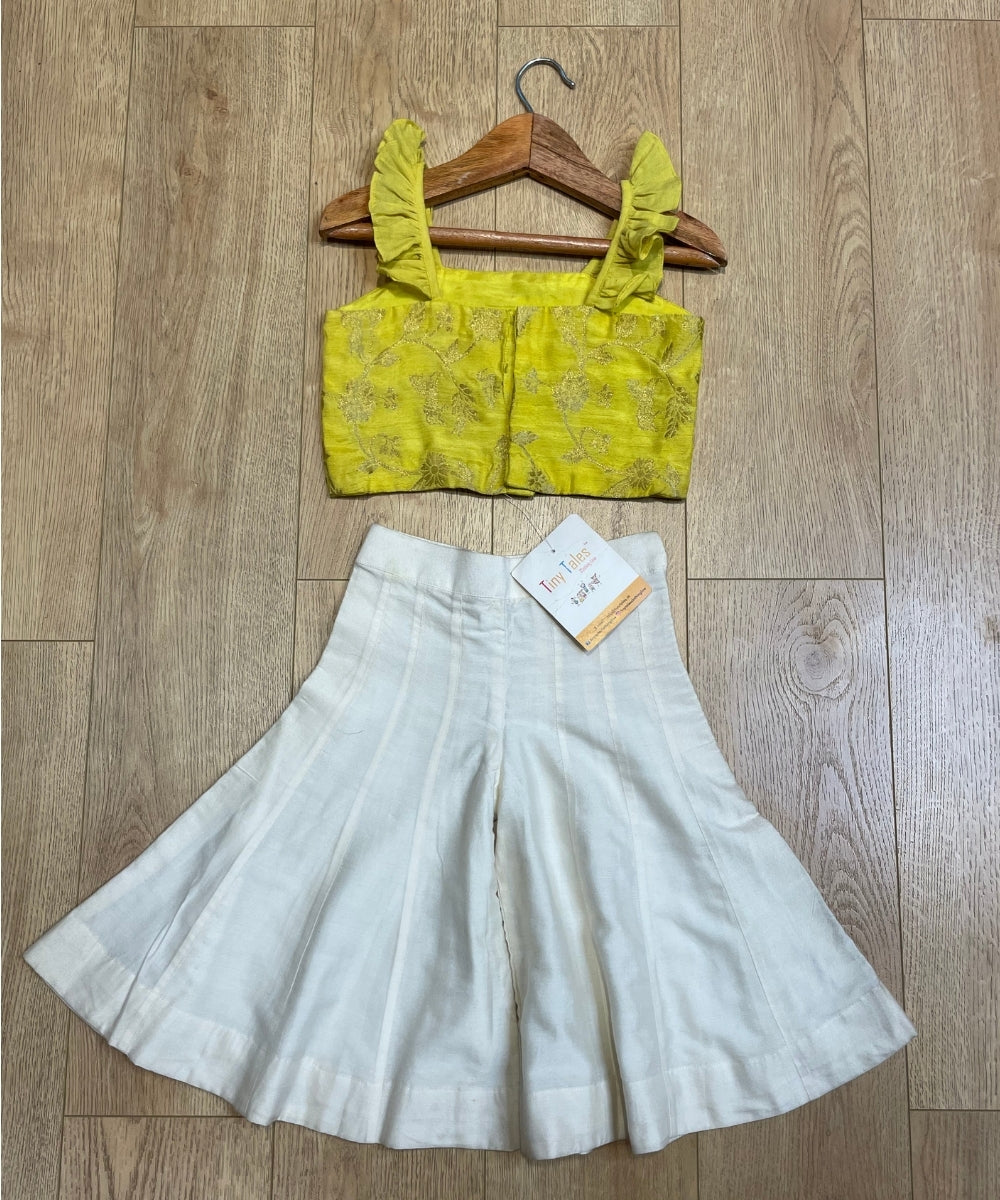 Yellow Frill Top & With White Kali Pants