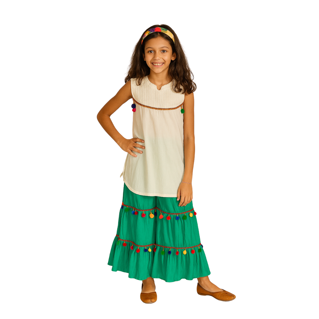 Off White Kurta with Sharara Set - 10 Yrs