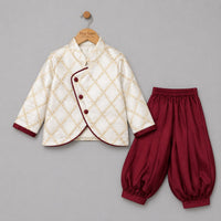 White Brocade Jacket and Maroon Salwar