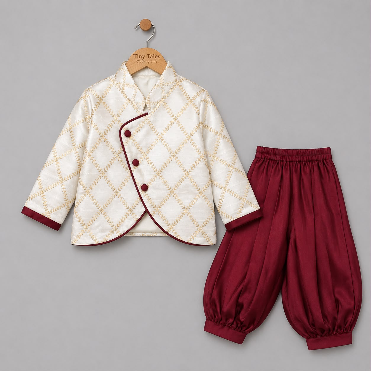 White Brocade Jacket and Maroon Salwar