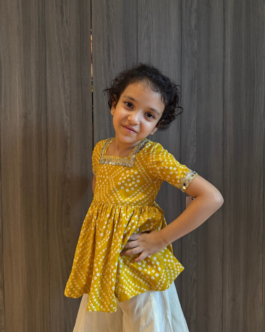 Yellow Bandhani Kurta with Cotton Silk Pants