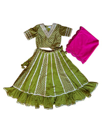 Green Chanderi Printed Blouse with Kali Lehenga