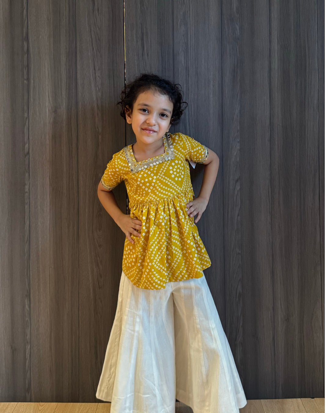 Yellow Bandhani Kurta with Cotton Silk Pants