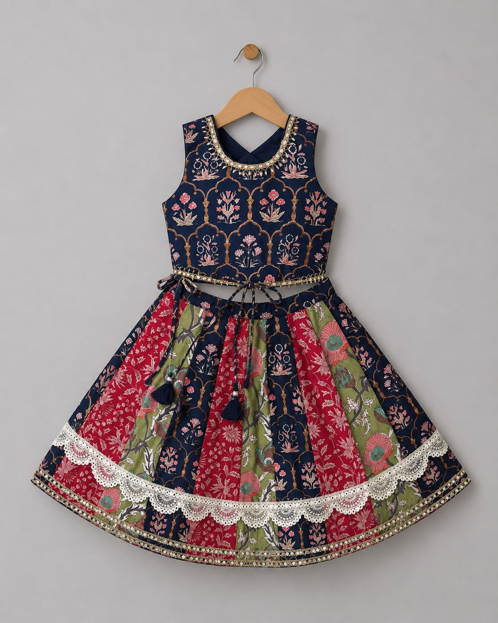 Tri-Print Kali Lehenga with Blouse