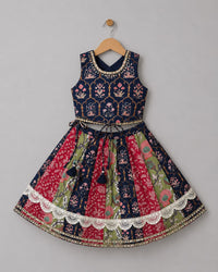 Tri-Print Kali Lehenga with Blouse