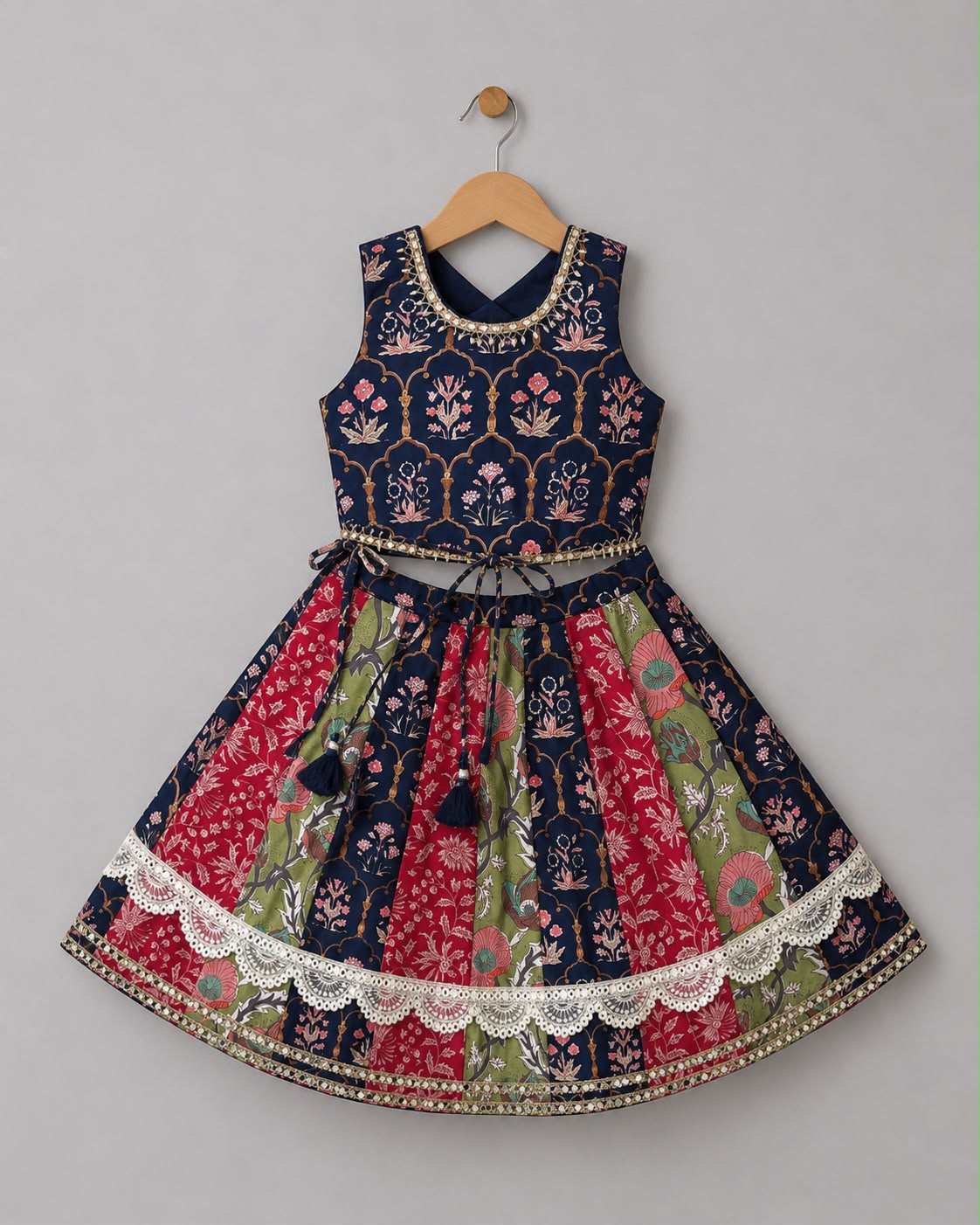 Tri-Print Kali Lehenga with Blouse