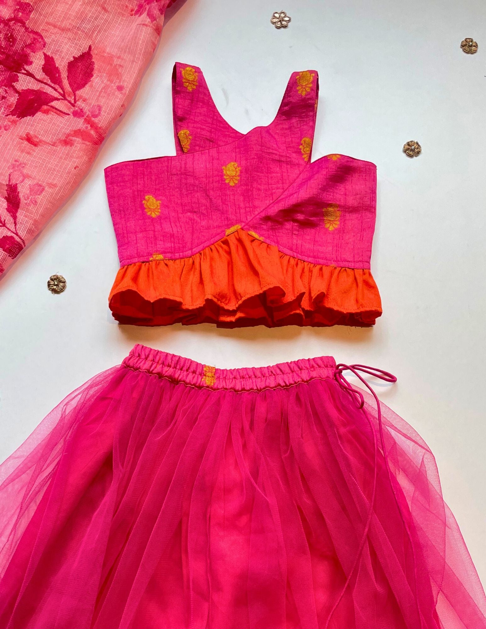 Pink Wrap Style Top with Skirt