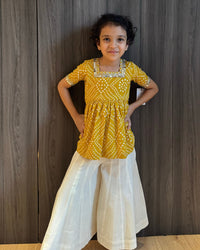 Yellow Bandhani Kurta with Cotton Silk Pants