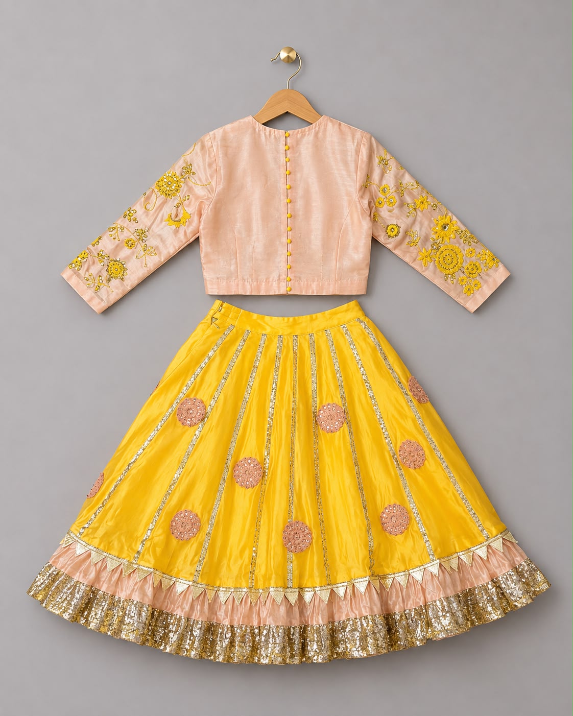 Yellow & Pink Embroidered Lehenga Set