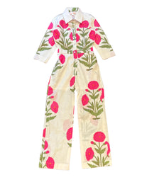 White and Pink Printed Jumpsuit