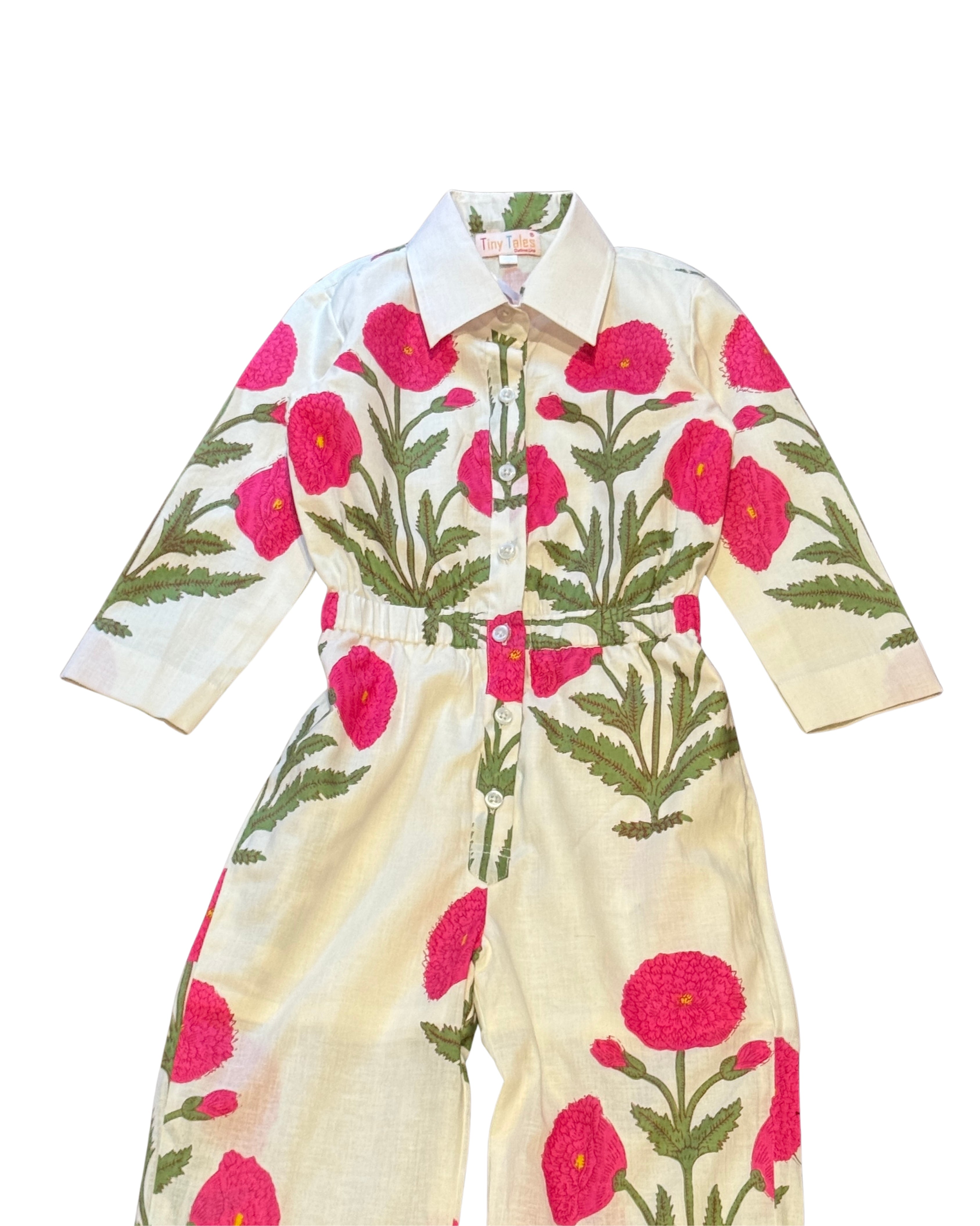 White and Pink Printed Jumpsuit