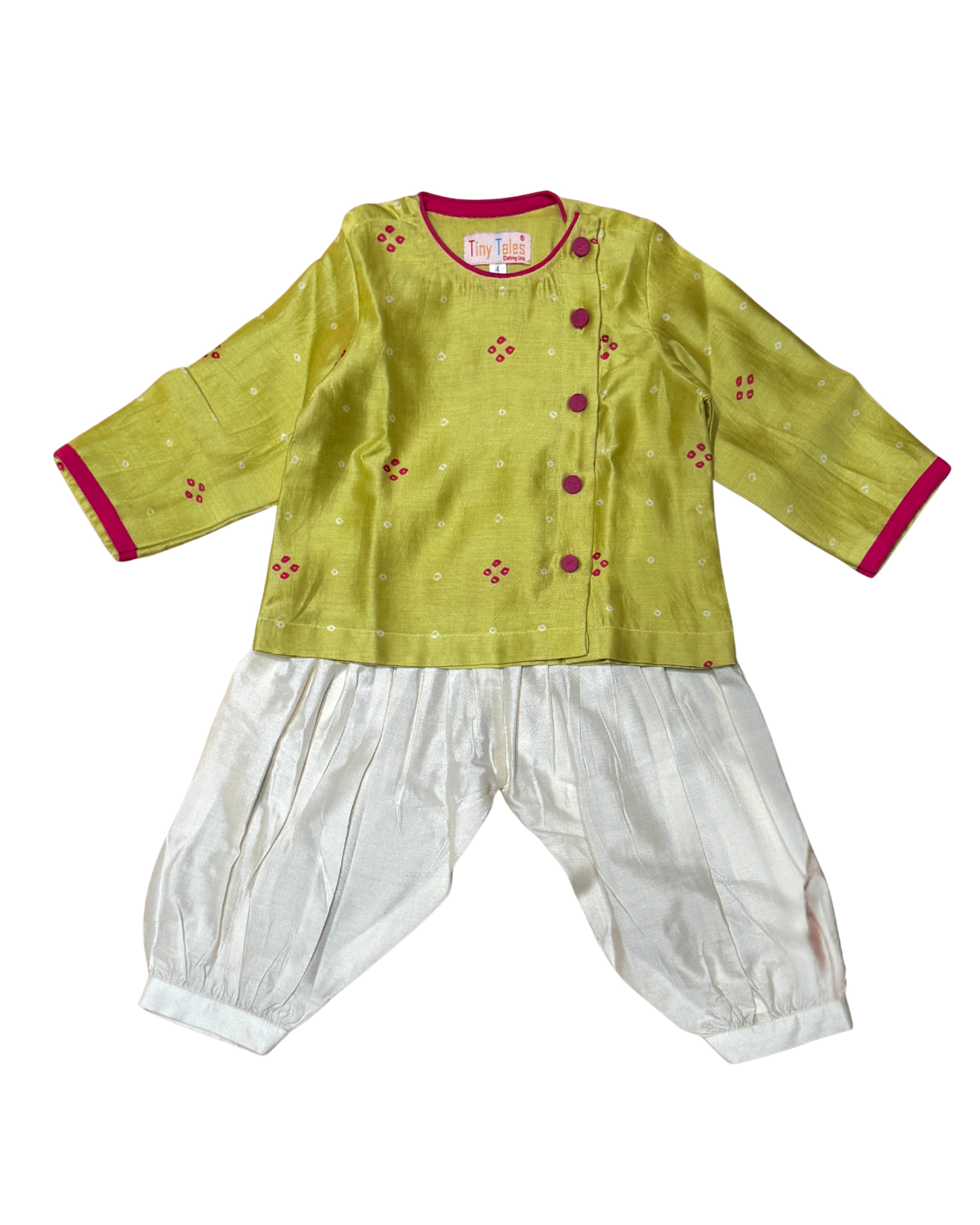 Green Chanderi Bandhani Jacket Set with Krishna & Matka Motifs