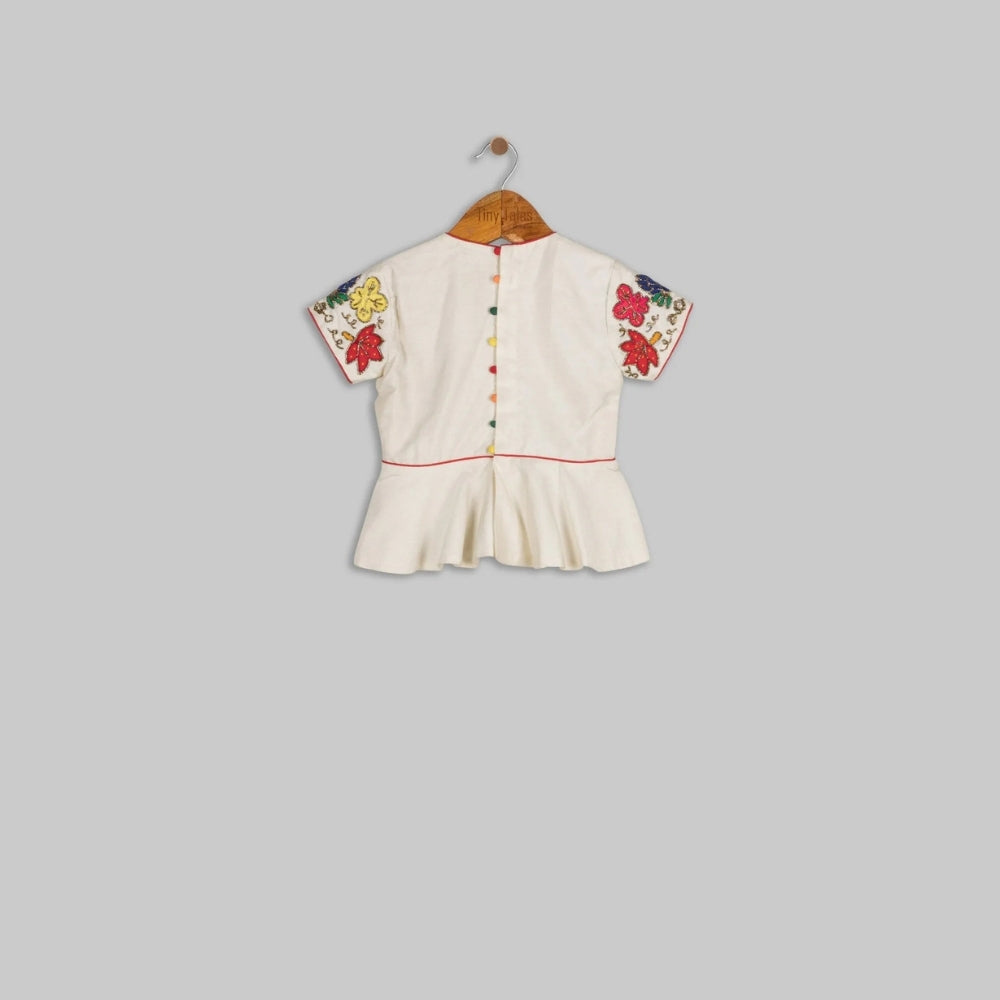 Off White Applique Peplum with Kali Pants