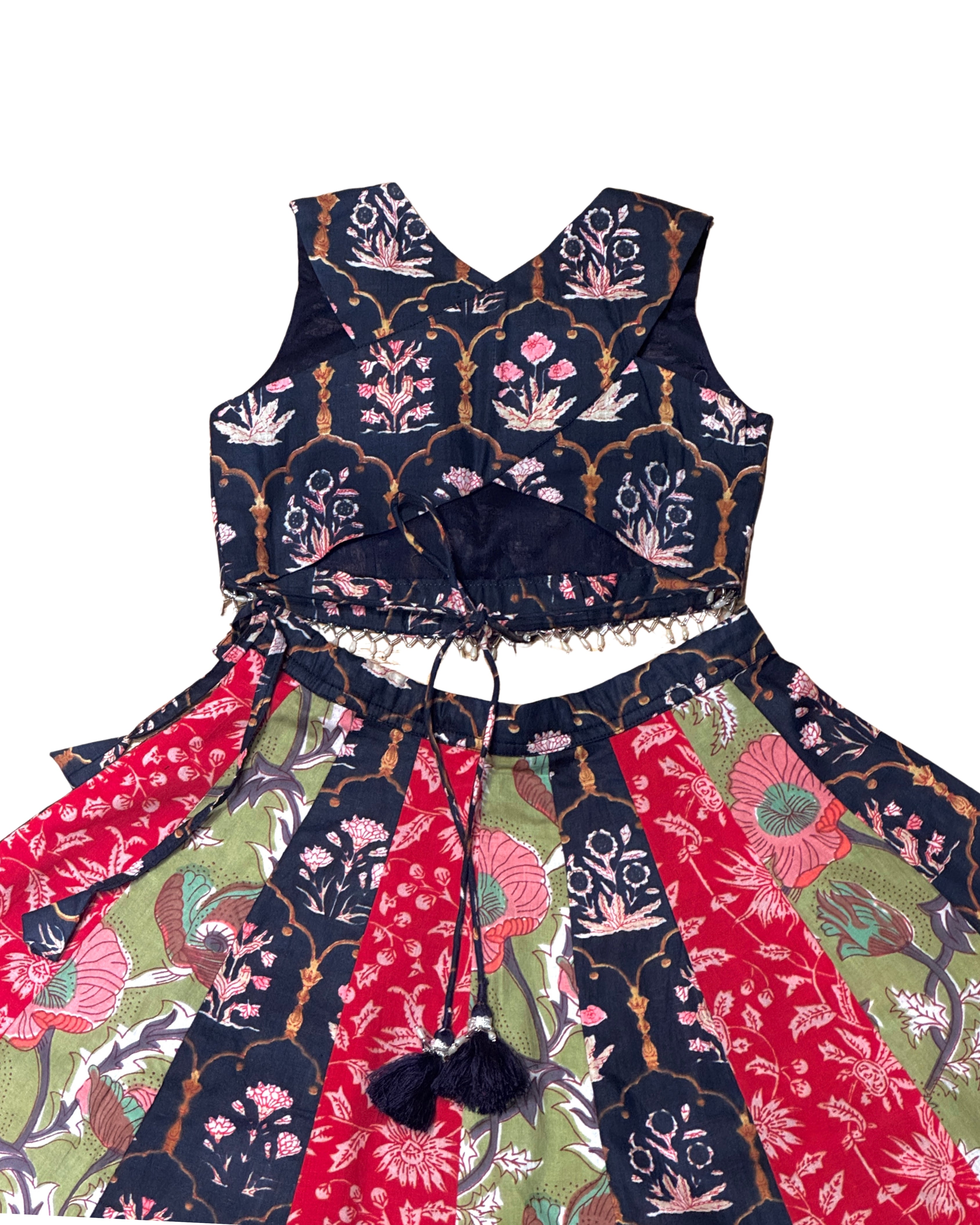 Tri-Print Kali Lehenga with Blouse