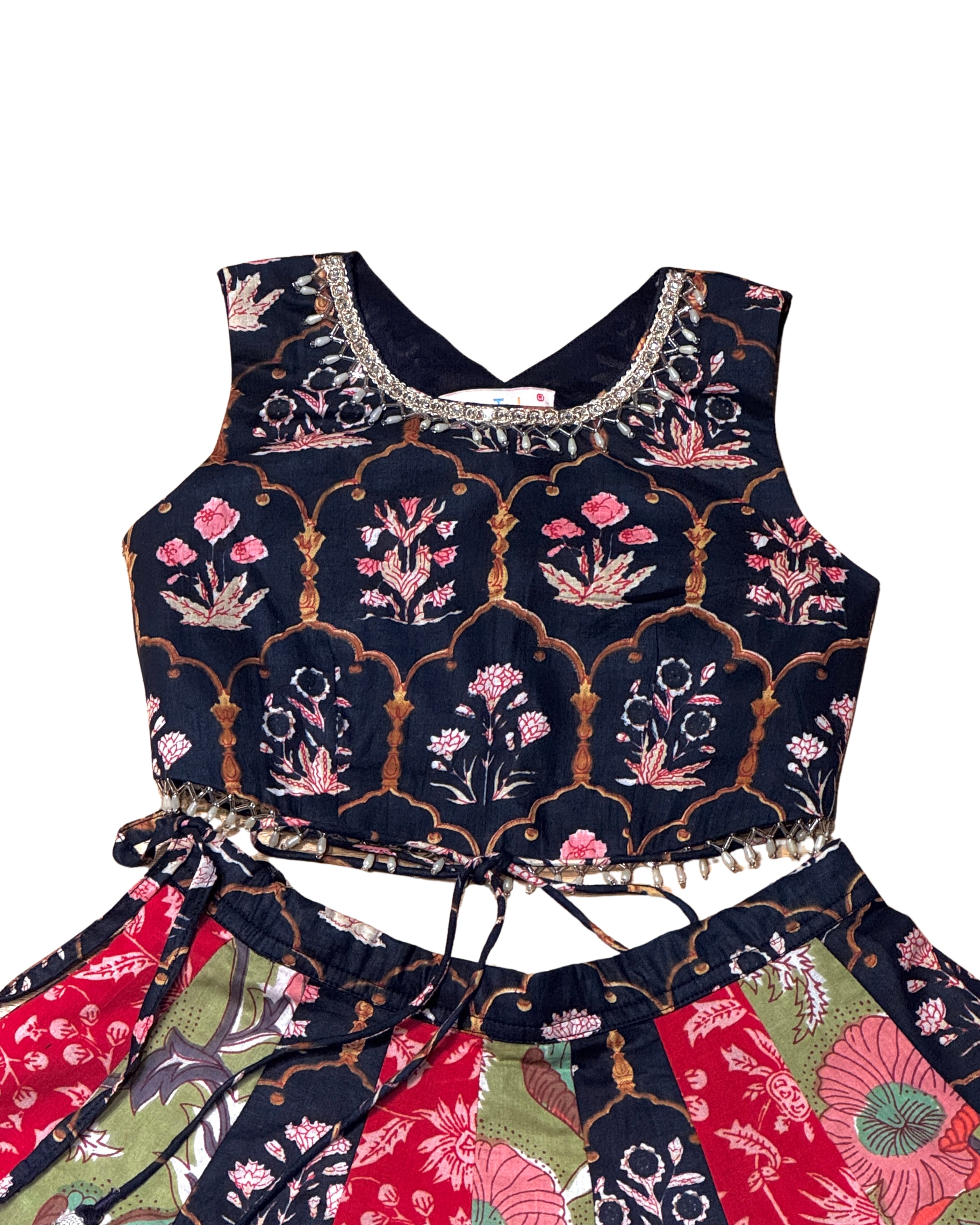 Tri-Print Kali Lehenga with Blouse