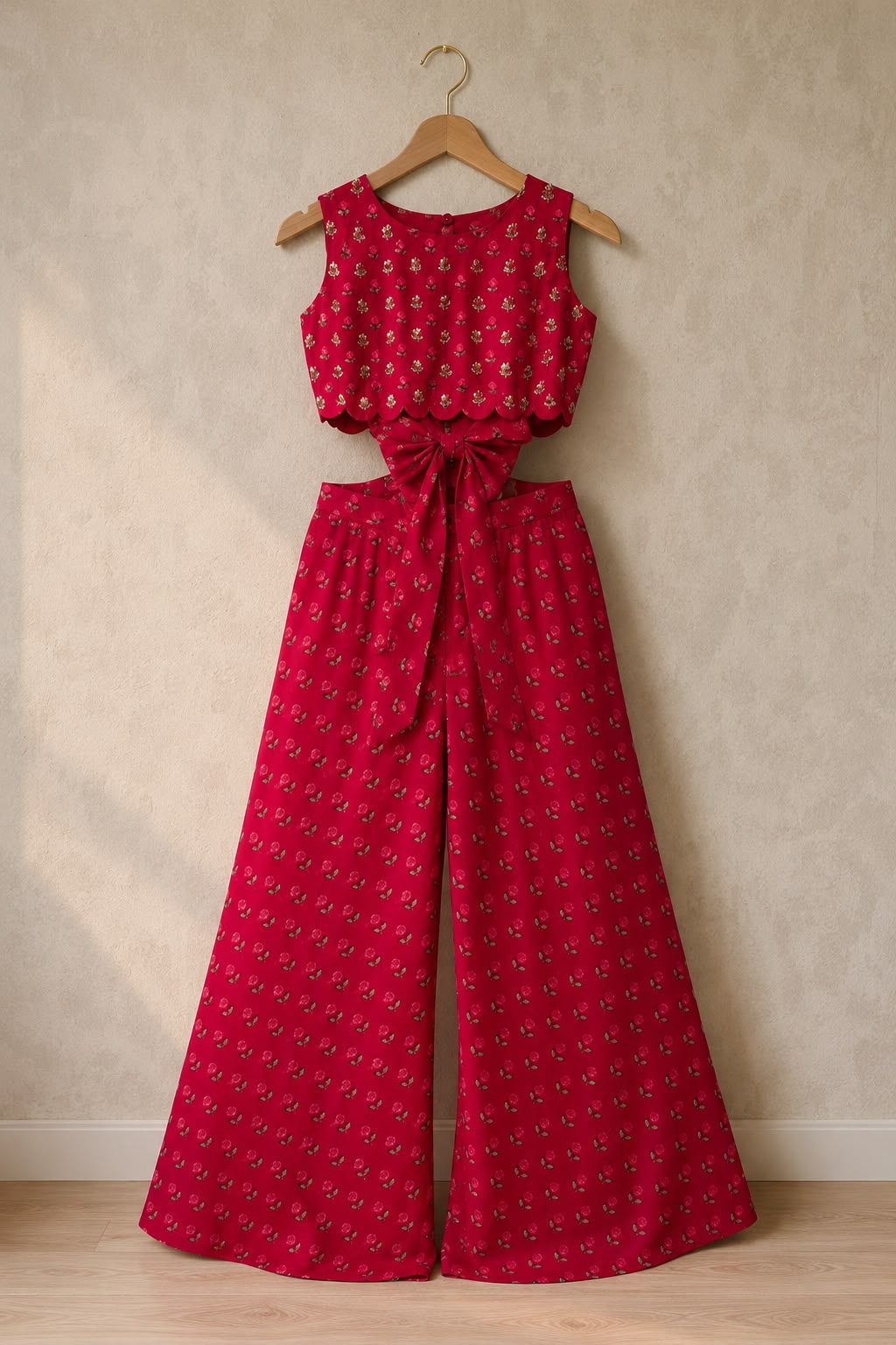 Red Rose Printed Bow Set