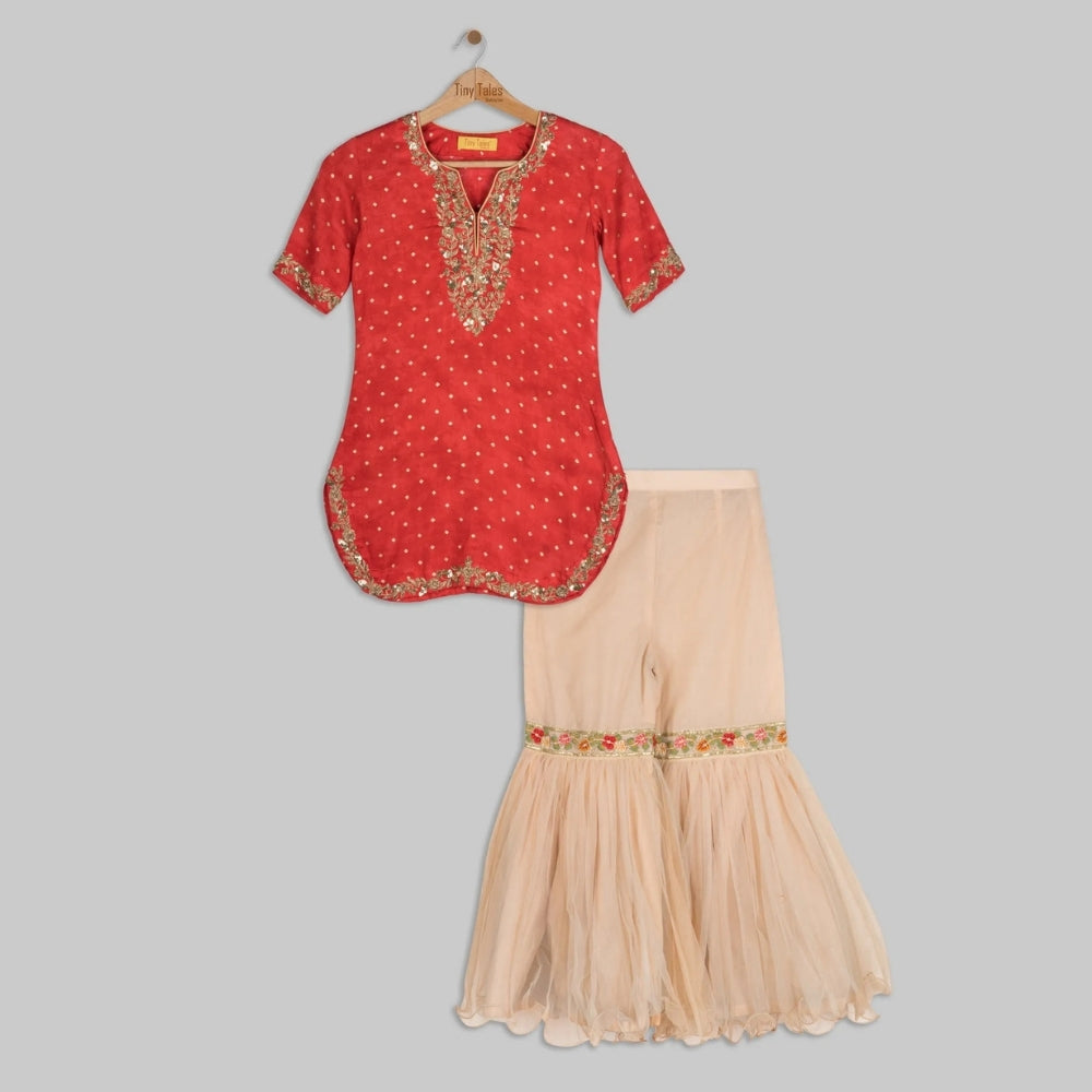 Red Work Kurta with Sharara Set