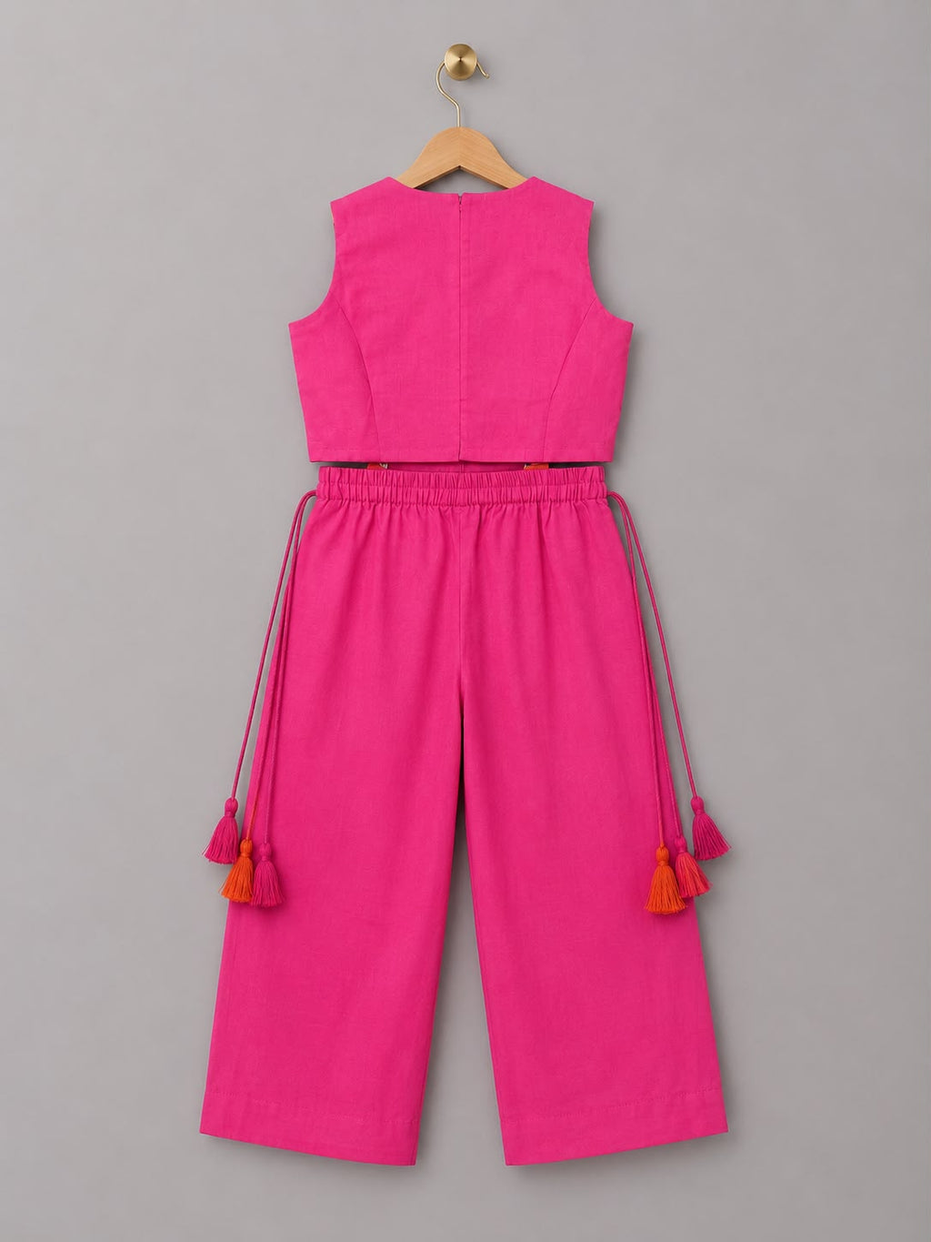 Pink Brocade Corset Style Top with Straight Pants