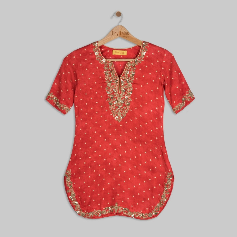 Red Work Kurta with Sharara Set