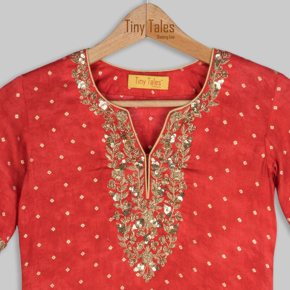 Red Work Kurta with Sharara Set