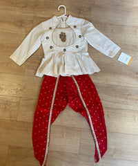 Off White Peplum with Red Dhoti Set