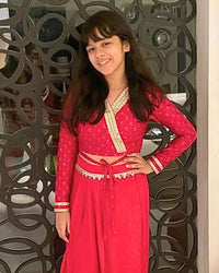 Red Printed Wrap Top with Dhoti Set