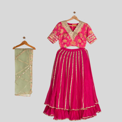 Pink Printed Blouse with Layered Skirt