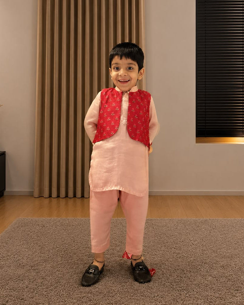 Pink Kurta with Attached Jacket and Pants