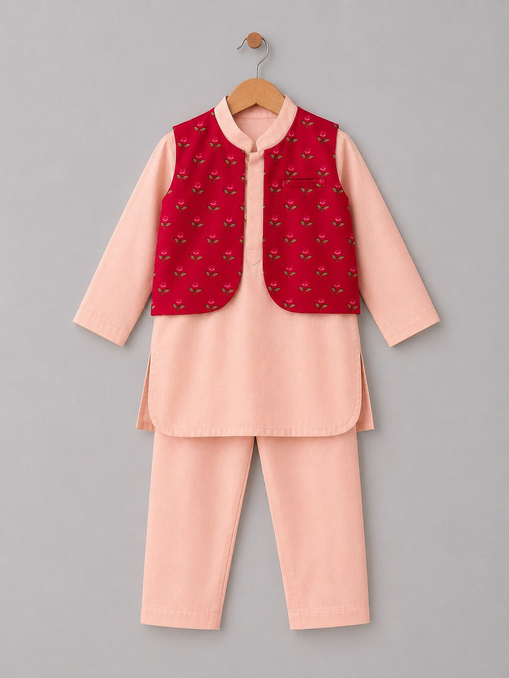 Pink Kurta with Attached Jacket and Pants