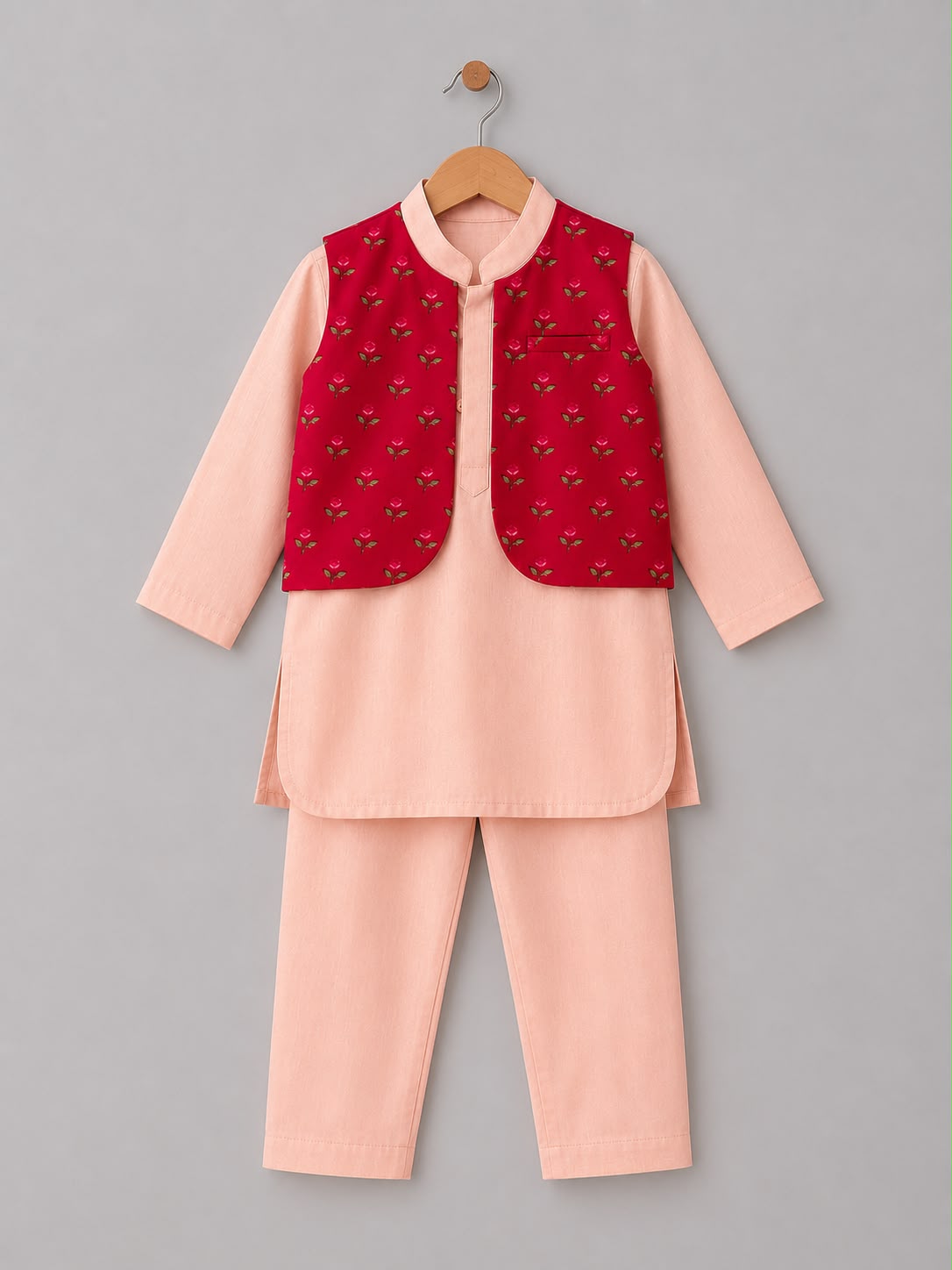 Pink Kurta with Attached Jacket and Pants