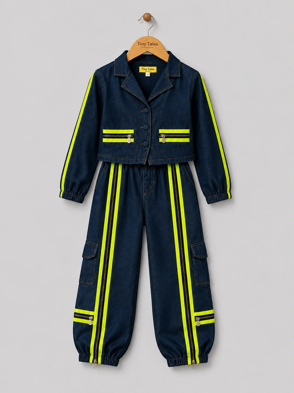 Denim Co-ord Set with Neon Piping
