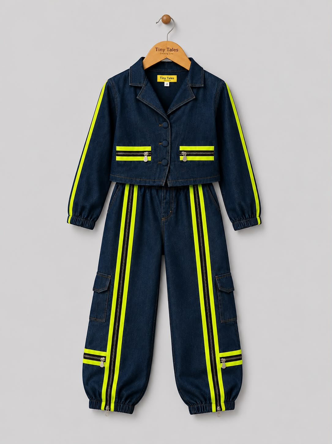 Denim Co-ord Set with Neon Piping