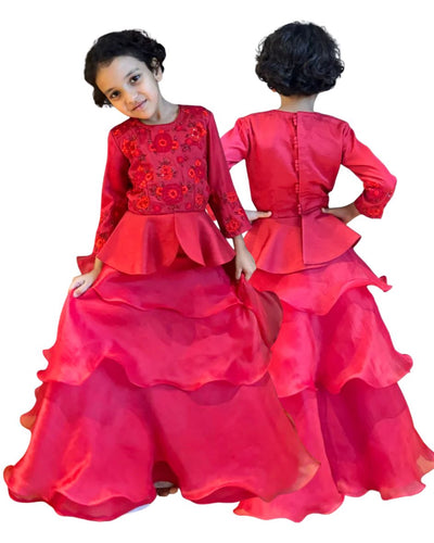 Red Peplum Top with Organza Skirt