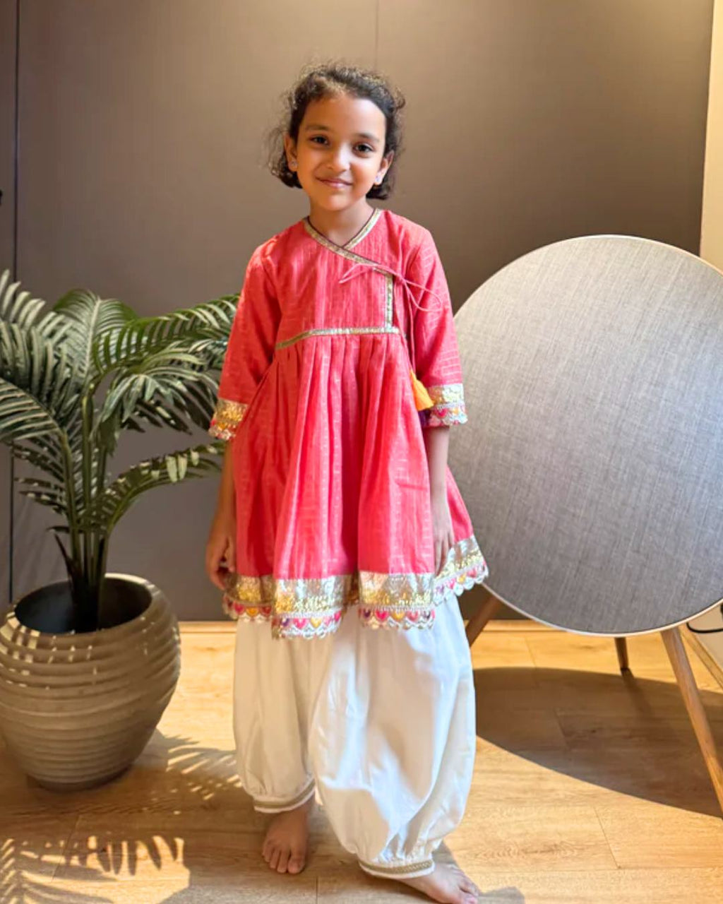 Pink Checkered Anarkali Set