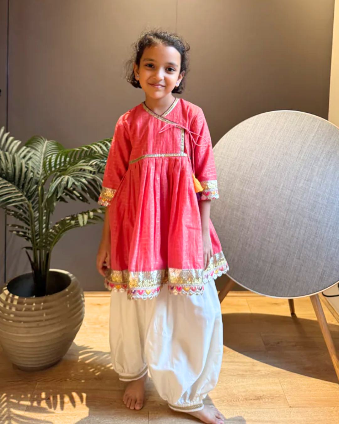 Pink Checkered Anarkali Set