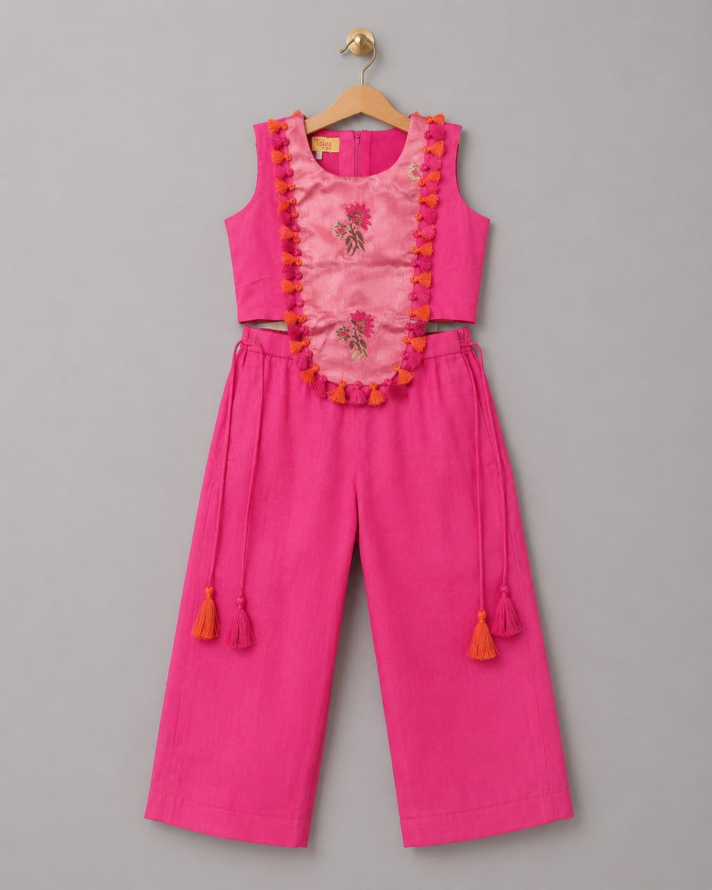 Pink Brocade Corset Style Top with Straight Pants