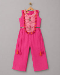Pink Brocade Corset Style Top with Straight Pants