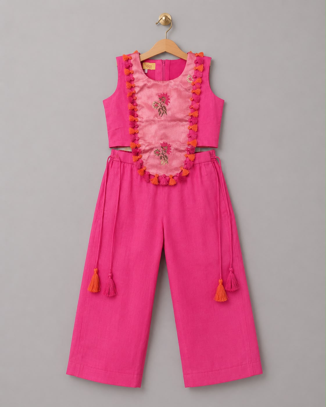 Pink Brocade Corset Style Top with Straight Pants