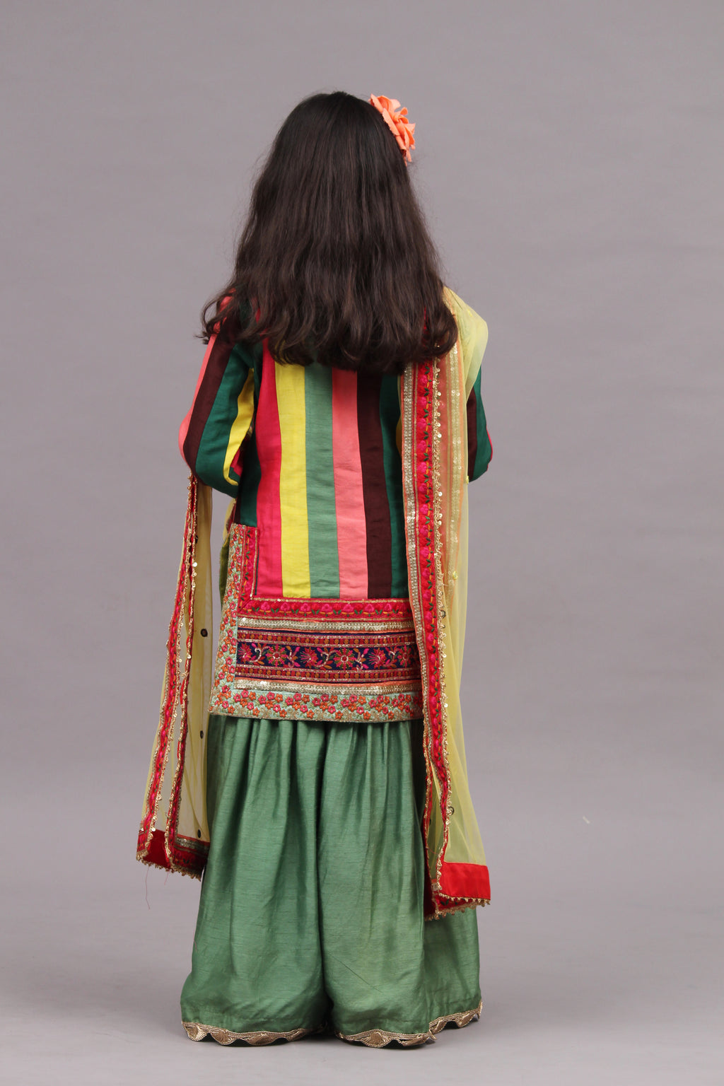 Multicolour Kurta with Pastel Green Sharara and Dupatta - Medium