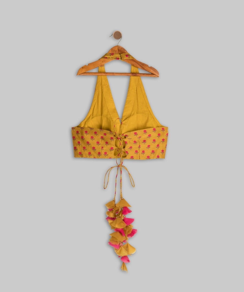 Mustard Embroidered Halter Neck Dhoti Skirt Set