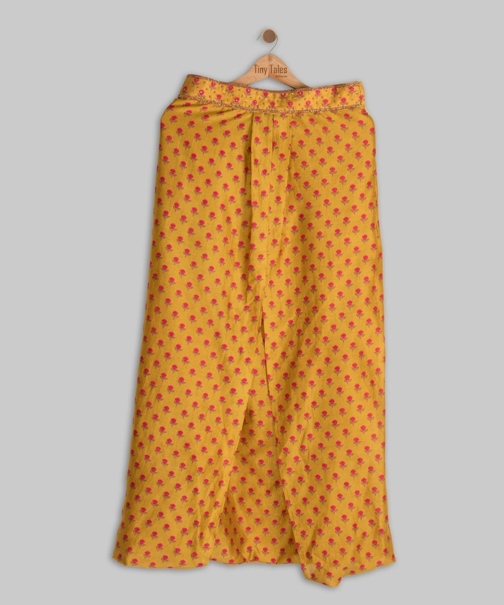 Mustard Embroidered Halter Neck Dhoti Skirt Set