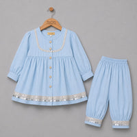 Blue Satin Angrakha Set