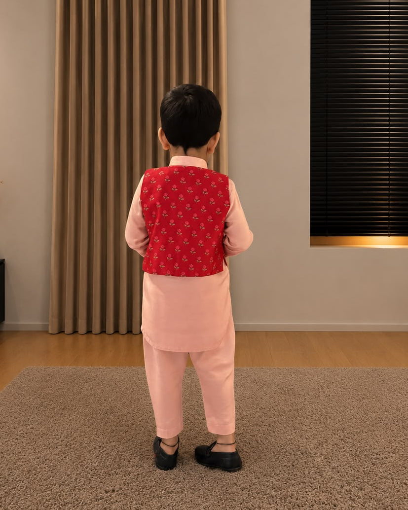 Pink Kurta with Attached Jacket and Pants