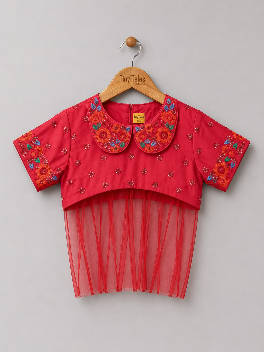 Red Peter Pan Collared Lehenga Set